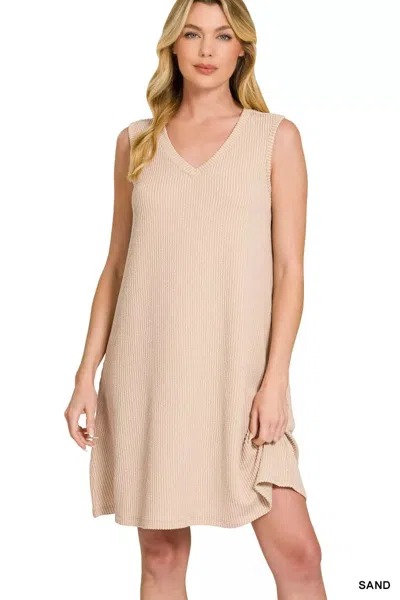 Truedames Raised Rib Sleeveless Mini Dress In Neutral