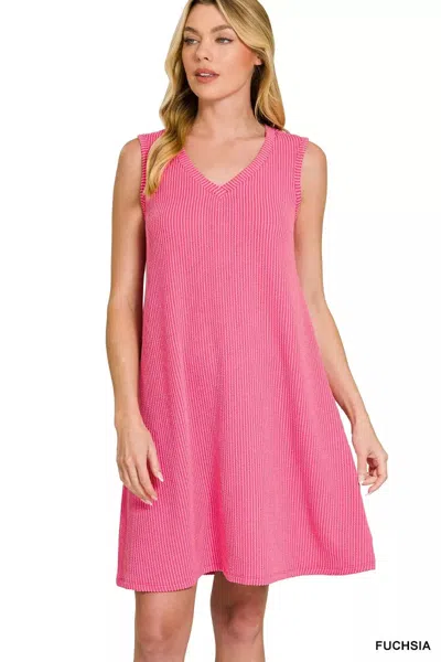Truedames Raised Rib Sleeveless Mini Dress In Pink