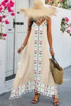 Truedames Random Printed Spaghetti Strap Sleeveless Dress In Gold