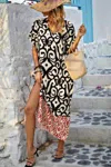 Truedames Random Printed V Neck Split Loose Dress In Multi