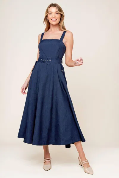 Truedames Rauland Navy Woven Midi Dress In Blue