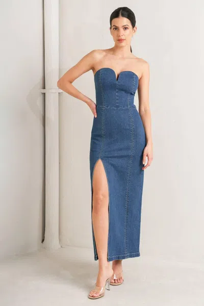 Truedames Raw Echo Denim Midi Dress In Blue