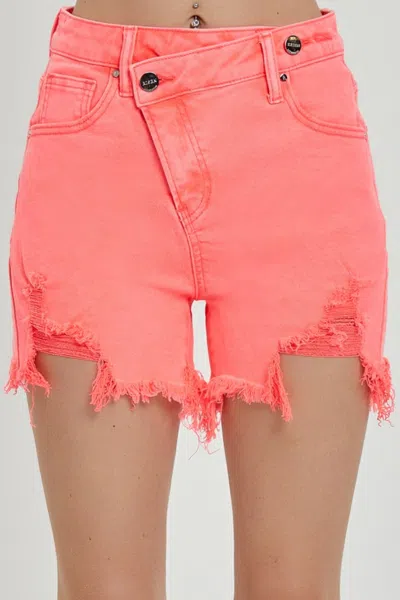Truedames Raw Hem Asymmetrical Waist Denim Shorts In Pink