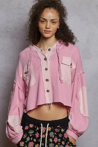Truedames Raw Hem Cropped Hooded Jacket In Pink