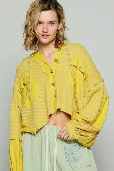 Truedames Raw Hem Cropped Hooded Jacket In Yellow