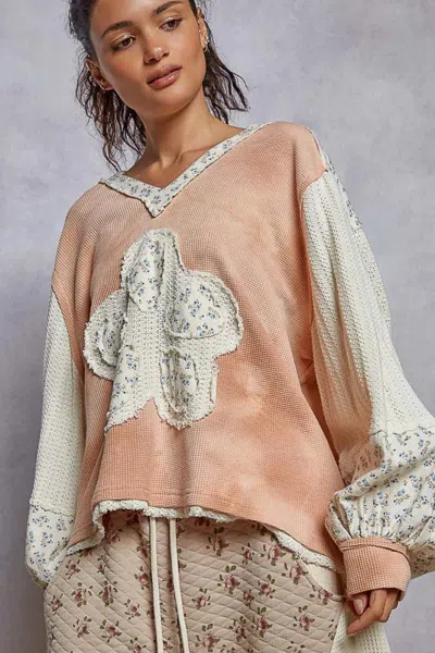 Truedames Raw Hem Washed Hoodie With Flower Patch In Pink