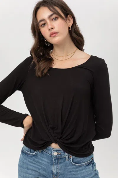 Truedames Rayon Span Jersey Front Twisted Top In Black