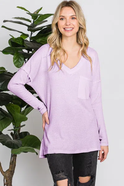 Truedames Reborn J Waffle Knit V-neck Long Sleeve T-shirt In Purple