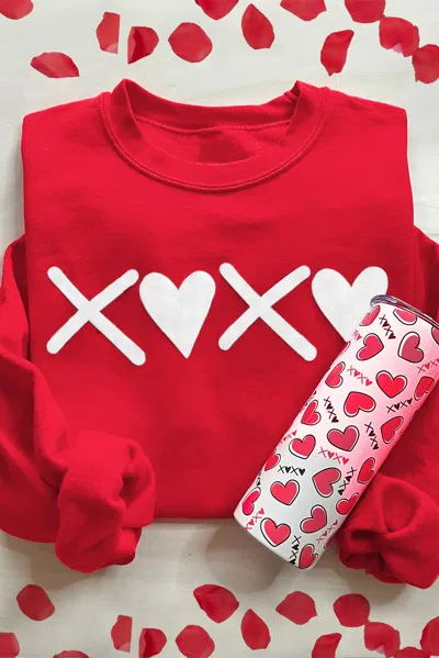 Truedames Red Puff Xoxo Print Valentines Heart Sweatshirt