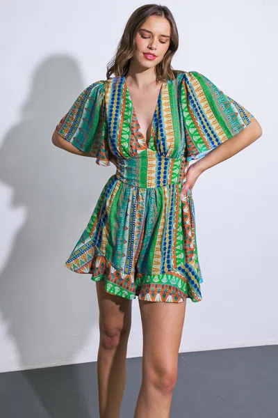Truedames Refreshing Beauty Woven Romper In Green