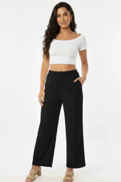 Truedames Relaxed Fit 100% Cotton Wide-leg Pants With Side Pockets In Black