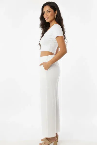 Truedames Relaxed Fit 100% Cotton Wide-leg Pants With Side Pockets In White