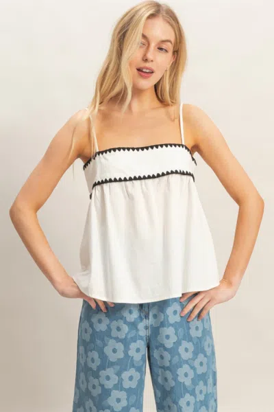 Truedames Relaxed Fit Babydoll Top With Contrast Trim In White