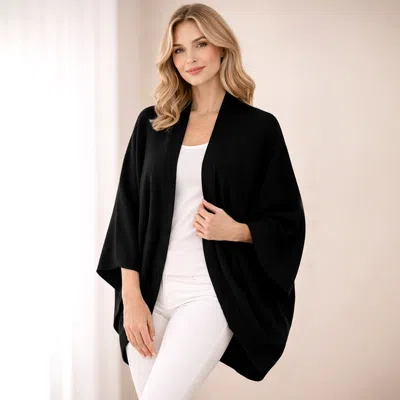 Truedames Relaxed Fit Soft Open Front Wrap Shawl Poncho In Black
