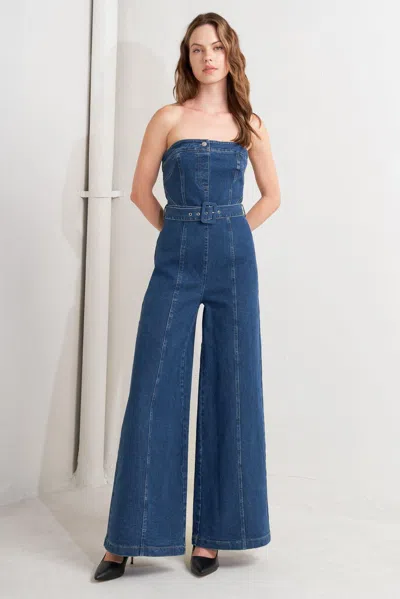 Truedames Retro Dive Denim Jumpsuit In Blue