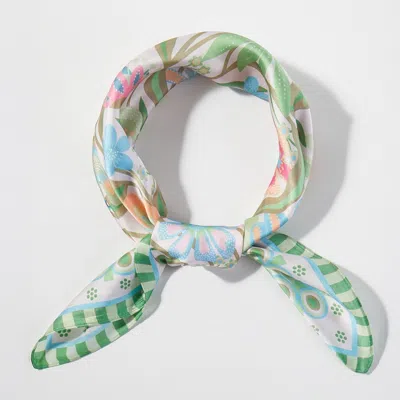 Truedames Retro Floral Print Square Bandana Scarf In Green