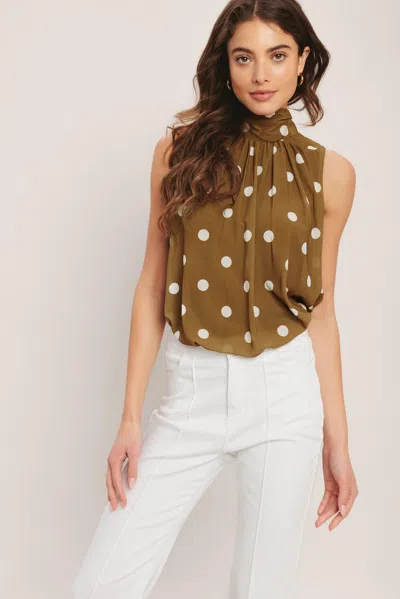 Truedames Retro Pop Dot Woven Top In Brown