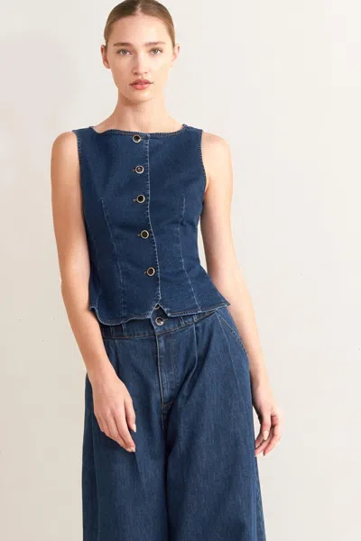 Truedames Retro Street Denim Vest In Blue