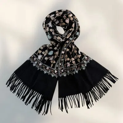 Truedames Reversible Floral Pattern Print Fringe Shawl Wrap Scarf In Black