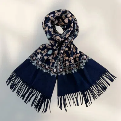 Truedames Reversible Floral Pattern Print Fringe Shawl Wrap Scarf In Blue