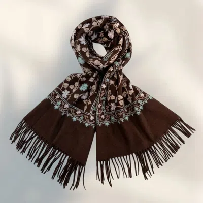 Truedames Reversible Floral Pattern Print Fringe Shawl Wrap Scarf In Brown