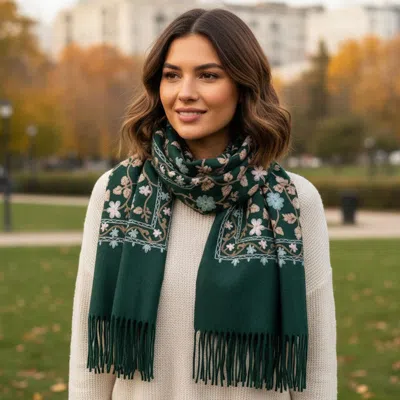 Truedames Reversible Floral Pattern Print Fringe Shawl Wrap Scarf In Green