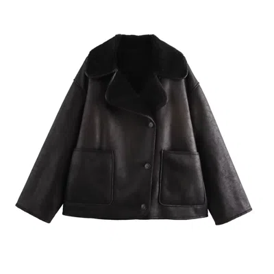 Truedames Reversible Fur & Leather Jacket In Black