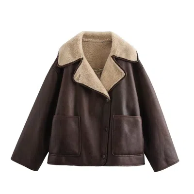 Truedames Reversible Fur & Leather Jacket In Brown