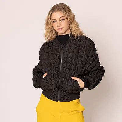 Truedames Reversible Quilted Bomber Jacket In Black