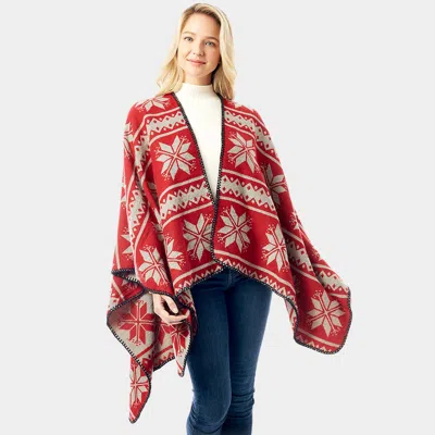 Truedames Reversible Snowflake Pattern Ruana Poncho In Red