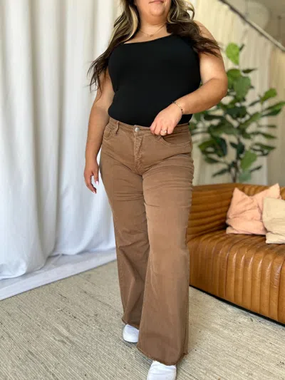 Truedames Rfm Full Size High Rise Garment Dye Wide Leg Jeans In Brown
