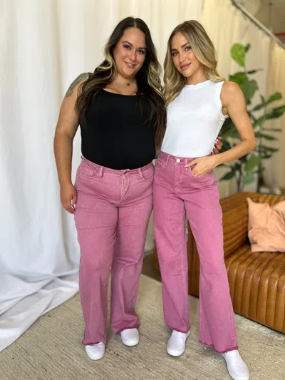 Truedames Rfm Full Size High Rise Garment Dye Wide Leg Jeans In Purple