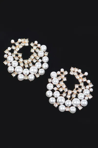 Truedames Rhinestone And Pearl Stud Earring In Gold