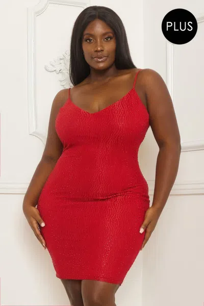 Truedames Rhinestone Body Plus Size Mini Dress In Red