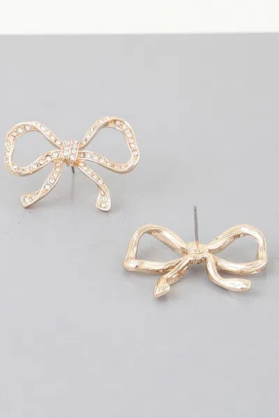 Truedames Rhinestone Bow Earrings In Gold