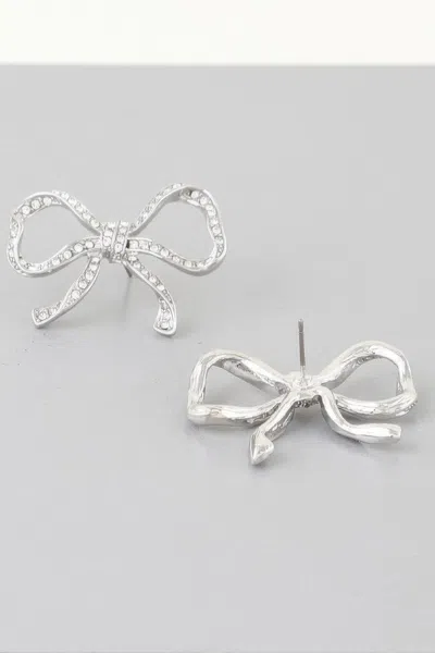 Truedames Rhinestone Bow Earrings In Silver