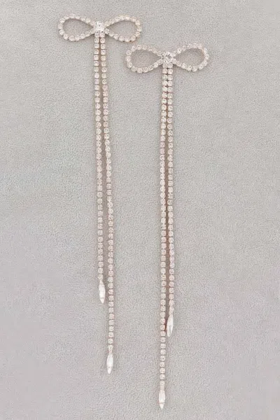 Truedames Rhinestone Bow Fringe Earring In Metallic