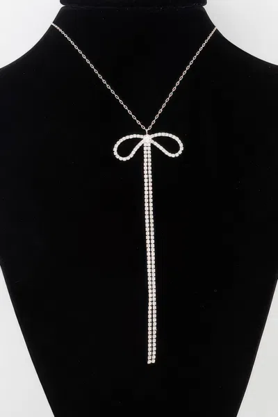Truedames Rhinestone Bow Necklace In Gold