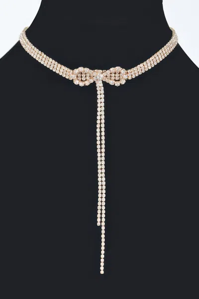 Truedames Rhinestone Bow String Choker Necklace In Silver