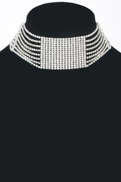 Truedames Rhinestone Choker Necklace In Silver