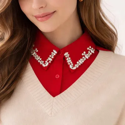 Truedames Rhinestone Collar Detachable Shirt Insert In Red