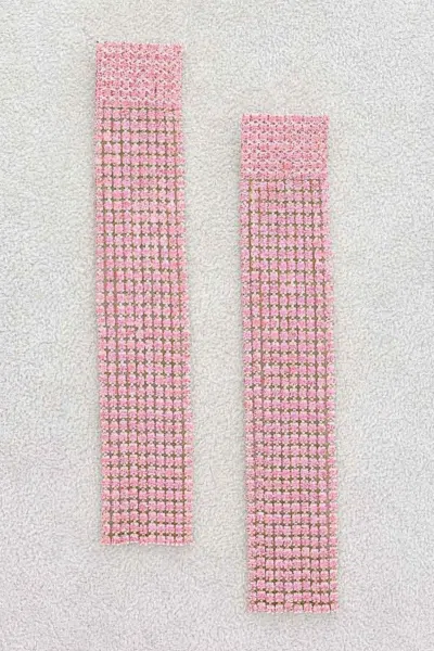 Truedames Rhinestone Curtain Drop Earrings In Pink