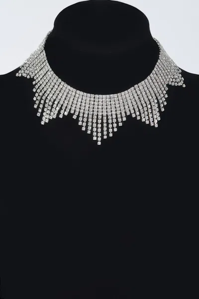 Truedames Rhinestone Drop Choker Necklace In Silver