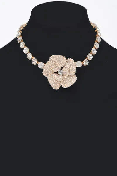 Truedames Rhinestone Faux Pearl Flower Choker In Black