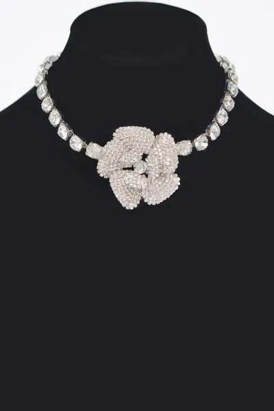 Truedames Rhinestone Faux Pearl Flower Choker In White