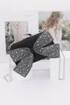 Truedames Rhinestone Hotfix Ribbon Nylon Hard Case Clutch In Black