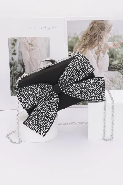 Truedames Rhinestone Hotfix Ribbon Nylon Hard Case Clutch In Black