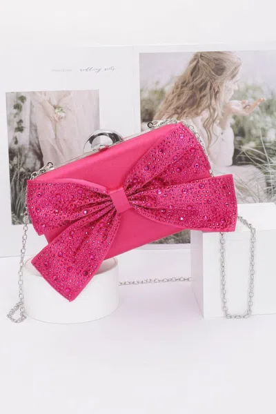 Truedames Rhinestone Hotfix Ribbon Nylon Hard Case Clutch In Pink