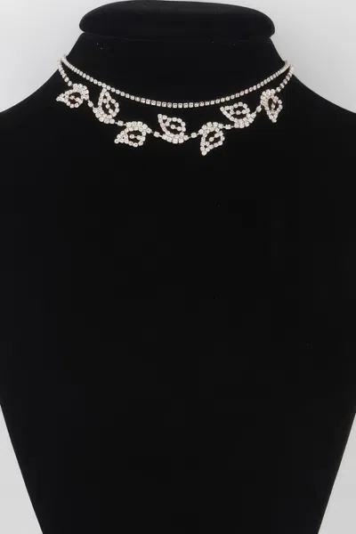 Truedames Rhinestone Leafs Choker Necklace In Black