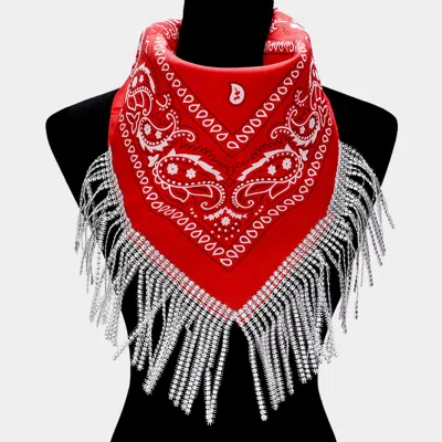 Truedames Rhinestone Like Fringe Cowgirl Bandana Scarf In Red